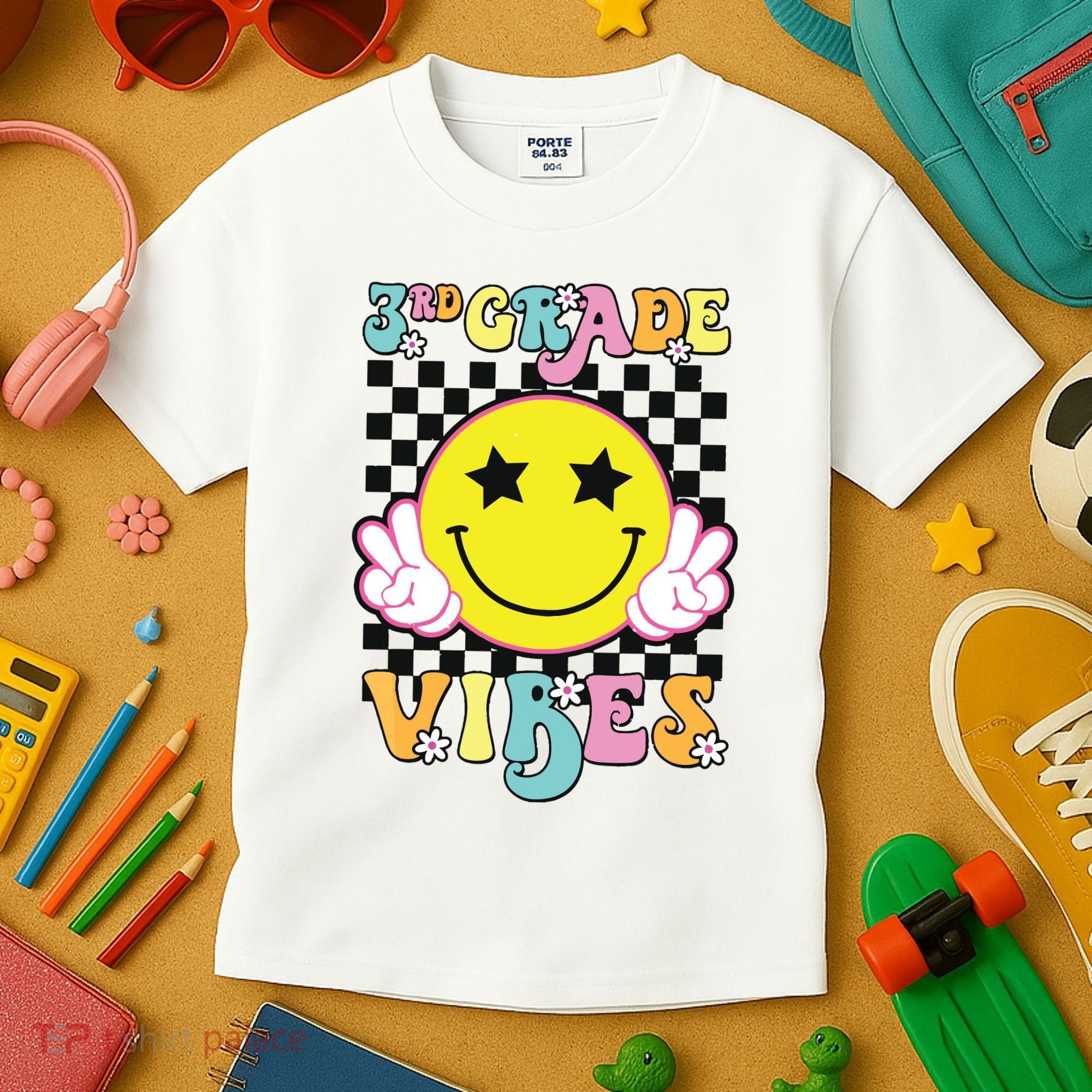 Girl 3rd Grade Vibes Smile Face Back To School Third Grade Kids T-Shirt