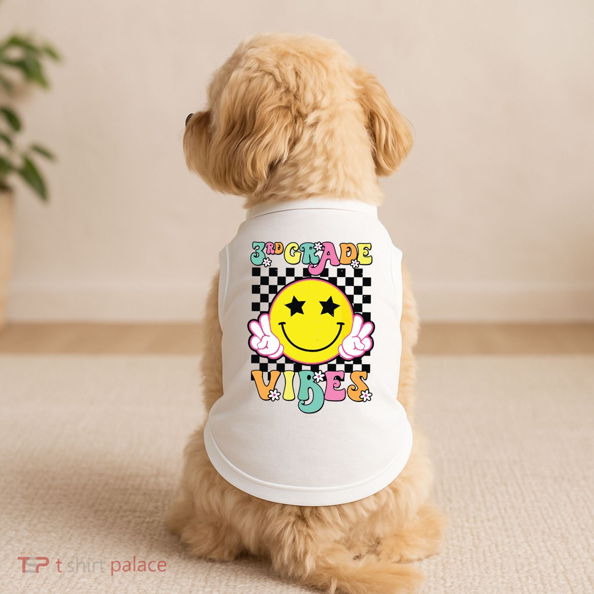 Girl 3rd Grade Vibes Smile Face Back To School Third Grade Doggie Tank
