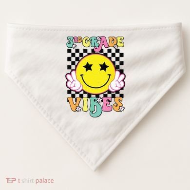 Girl 3rd Grade Vibes Smile Face Back To School Third Grade USA-Made Doggie Bandana
