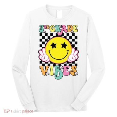Girl 3rd Grade Vibes Smile Face Back To School Third Grade Long Sleeve Shirt