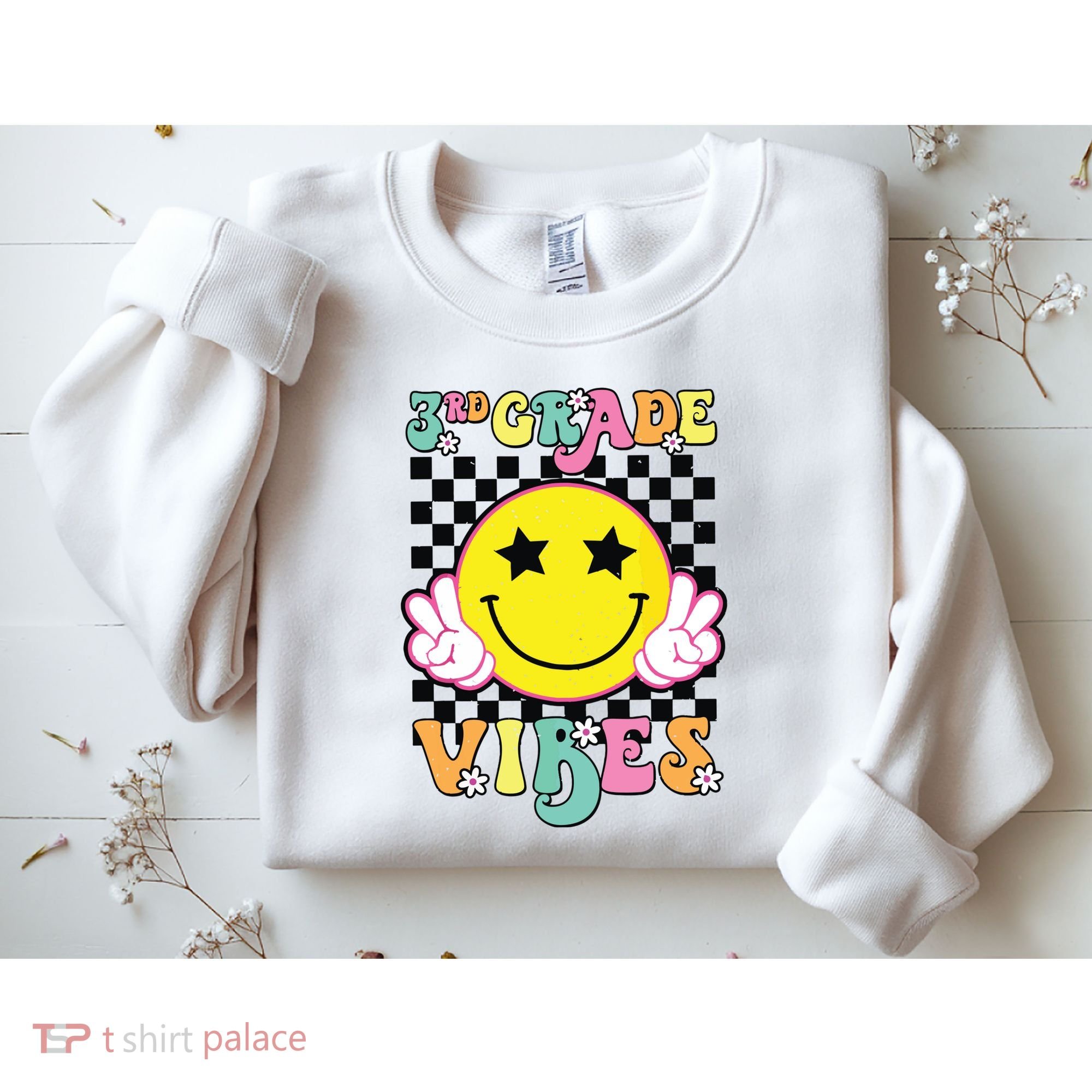 Girl 3rd Grade Vibes Smile Face Back To School Third Grade Sweatshirt