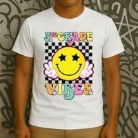 Girl 3rd Grade Vibes Smile Face Back To School Third Grade T-Shirt thumb 3