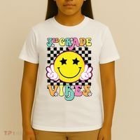 Girl 3rd Grade Vibes Smile Face Back To School Third Grade T-Shirt thumb 4