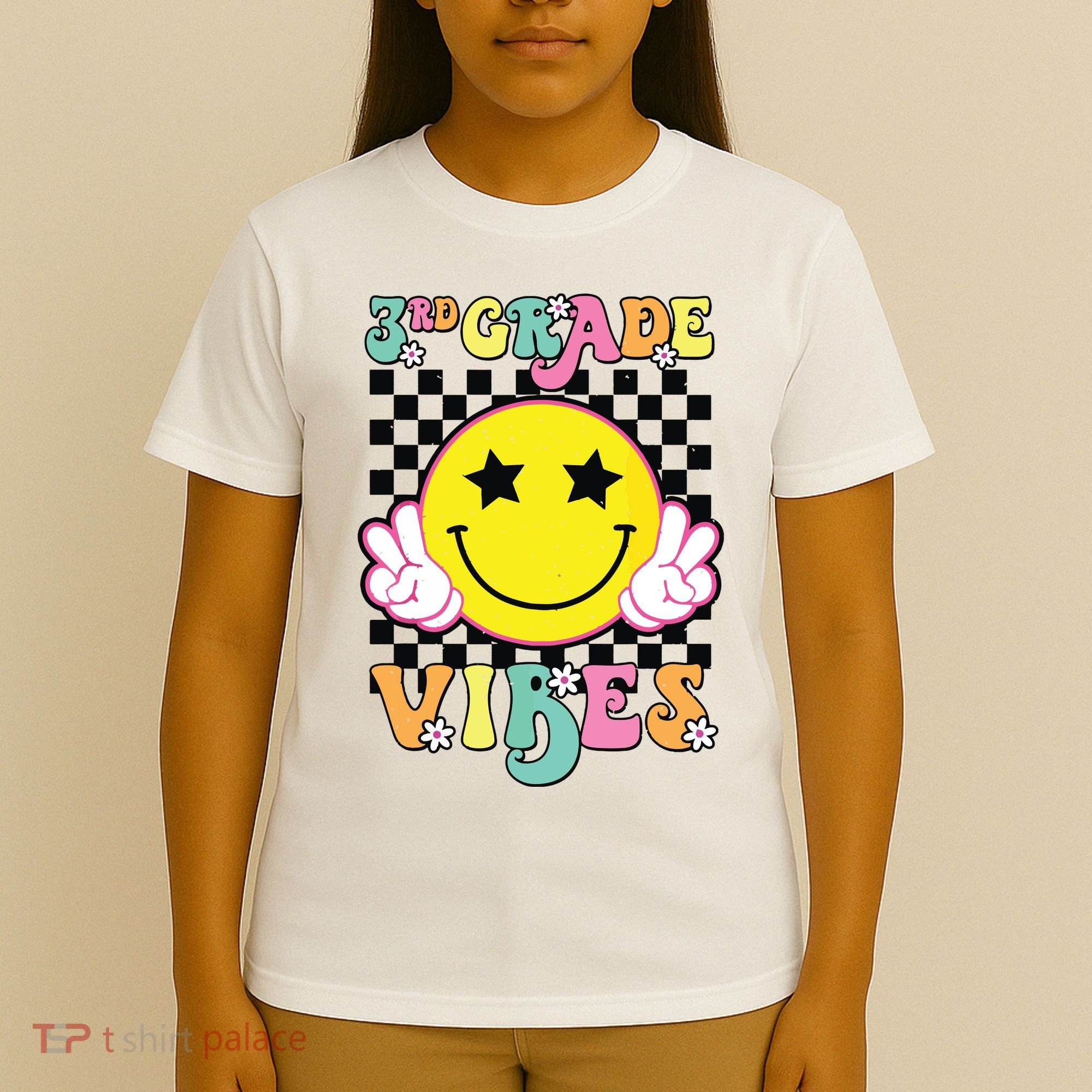 Girl 3rd Grade Vibes Smile Face Back To School Third Grade T-Shirt