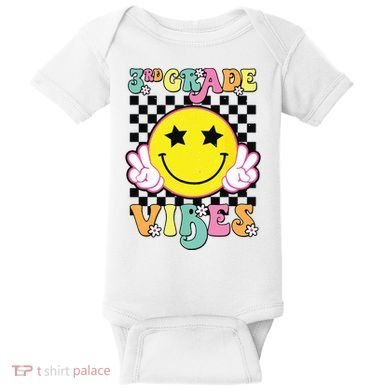 Girl 3rd Grade Vibes Smile Face Back To School Third Grade Baby Bodysuit