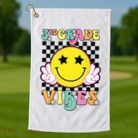 Girl 3rd Grade Vibes Smile Face Back To School Third Grade Golf Towel thumb 1