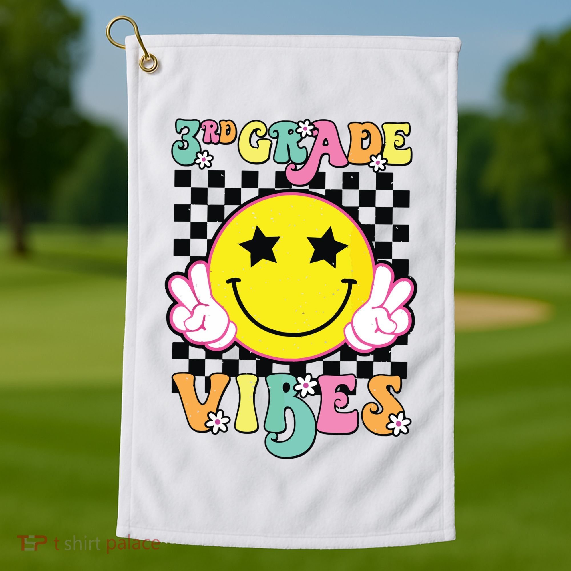 Girl 3rd Grade Vibes Smile Face Back To School Third Grade Golf Towel