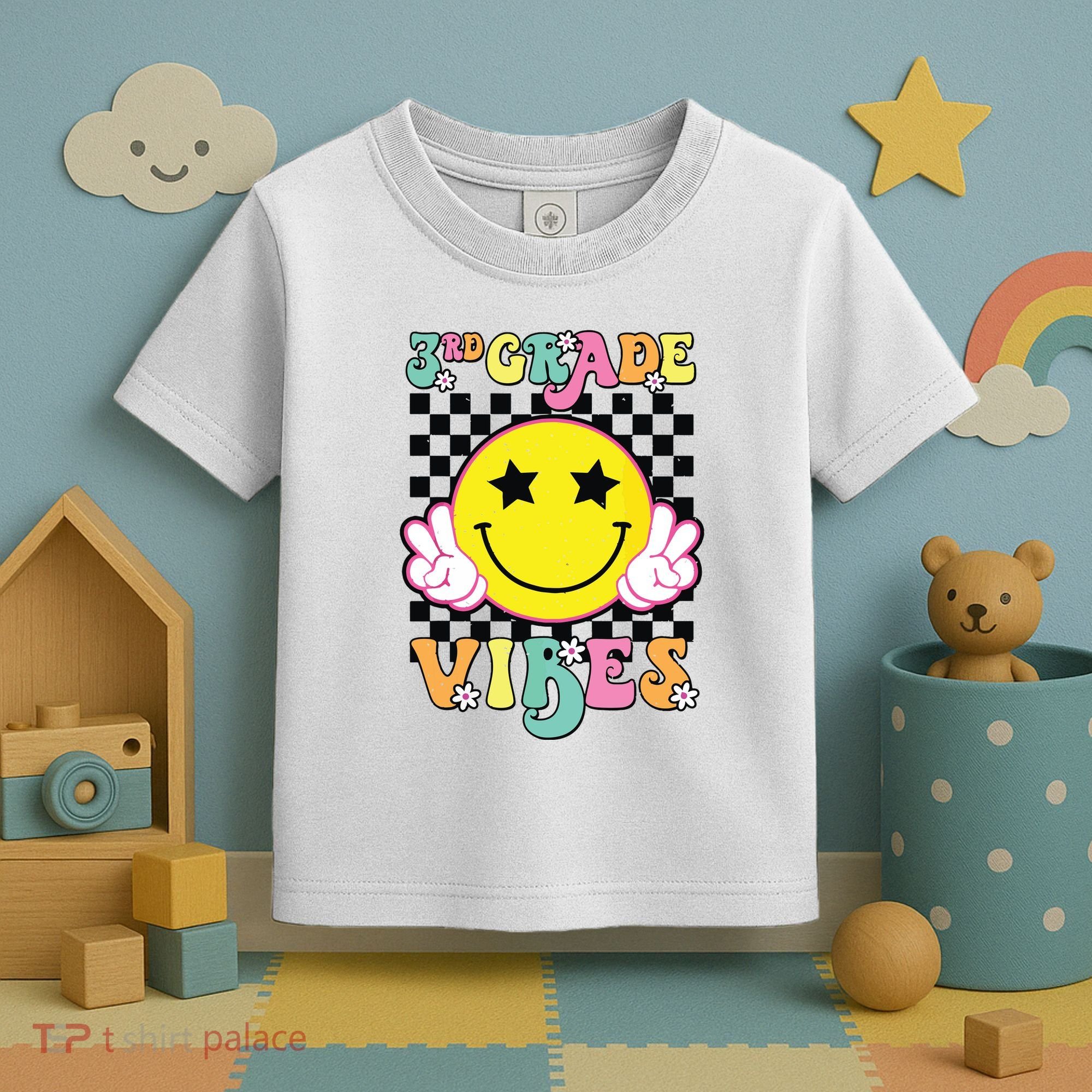 Girl 3rd Grade Vibes Smile Face Back To School Third Grade Toddler T-Shirt