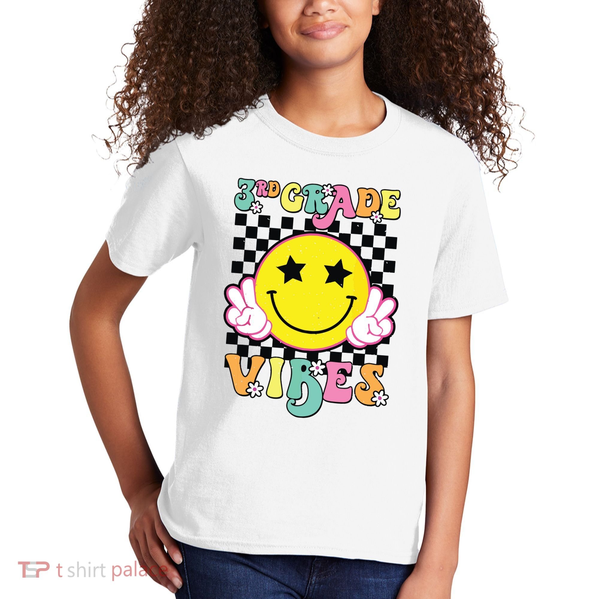 Girl 3rd Grade Vibes Smile Face Back To School Third Grade Kids T-Shirt