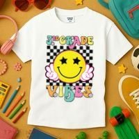 Girl 3rd Grade Vibes Smile Face Back To School Third Grade Kids T-Shirt thumb 3