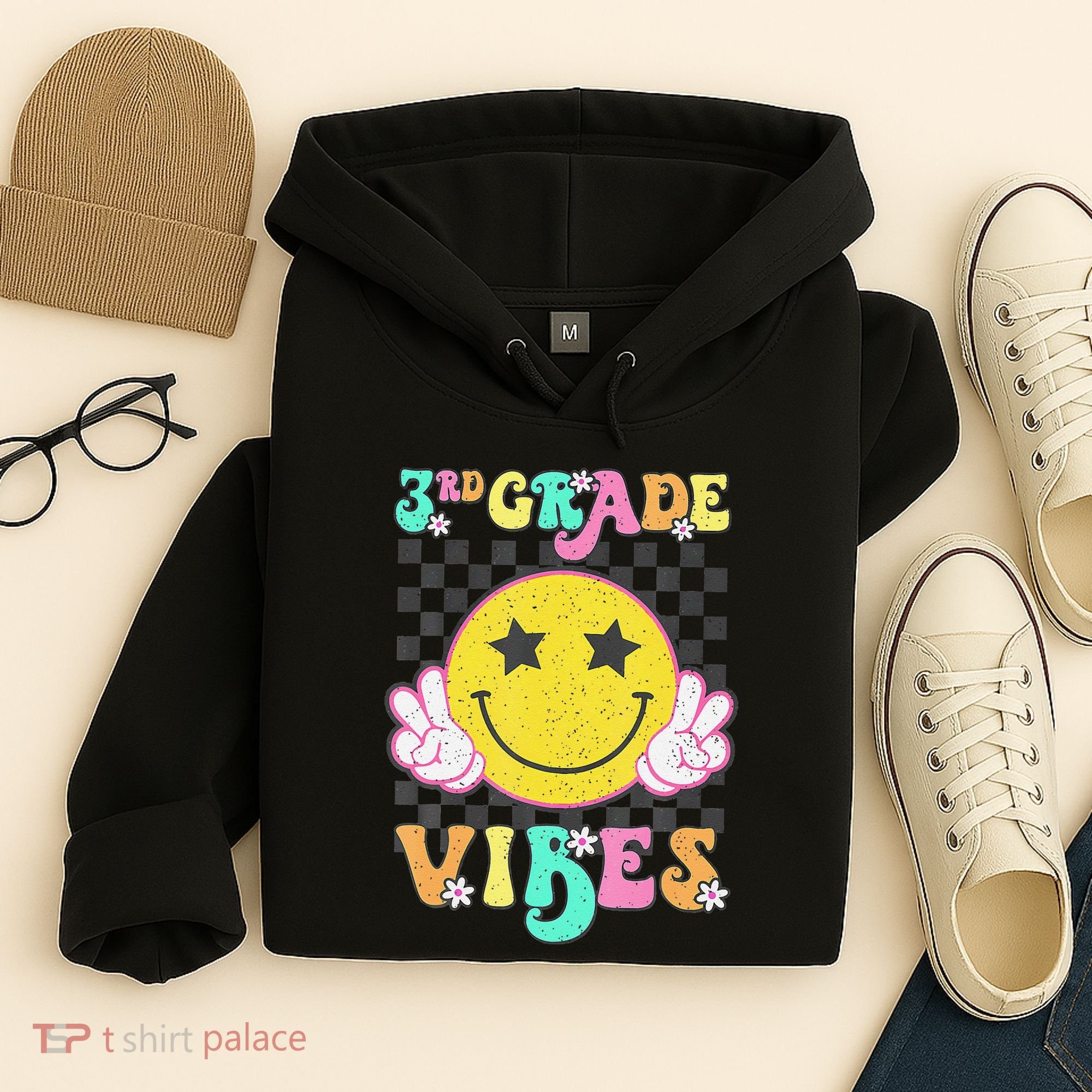 Girl 3rd Grade Vibes Smile Face Back To School Third Grade Gift Hoodie