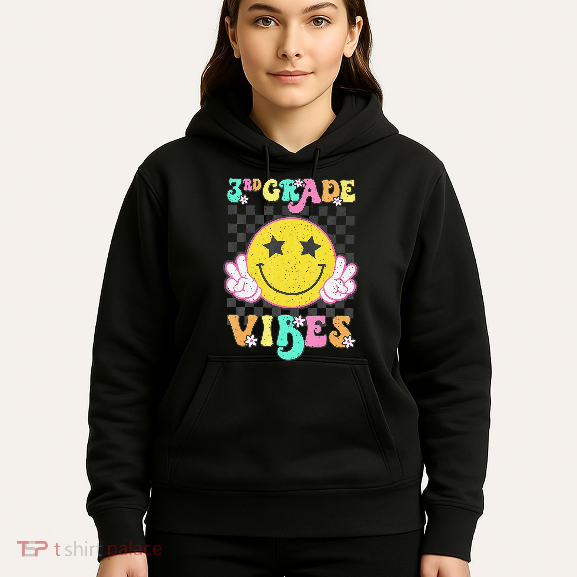 Girl 3rd Grade Vibes Smile Face Back To School Third Grade Gift Hoodie