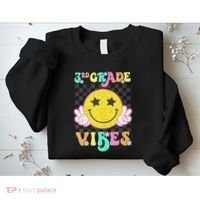 Girl 3rd Grade Vibes Smile Face Back To School Third Grade Gift Sweatshirt thumb 2