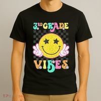 Girl 3rd Grade Vibes Smile Face Back To School Third Grade Gift T-Shirt thumb 3