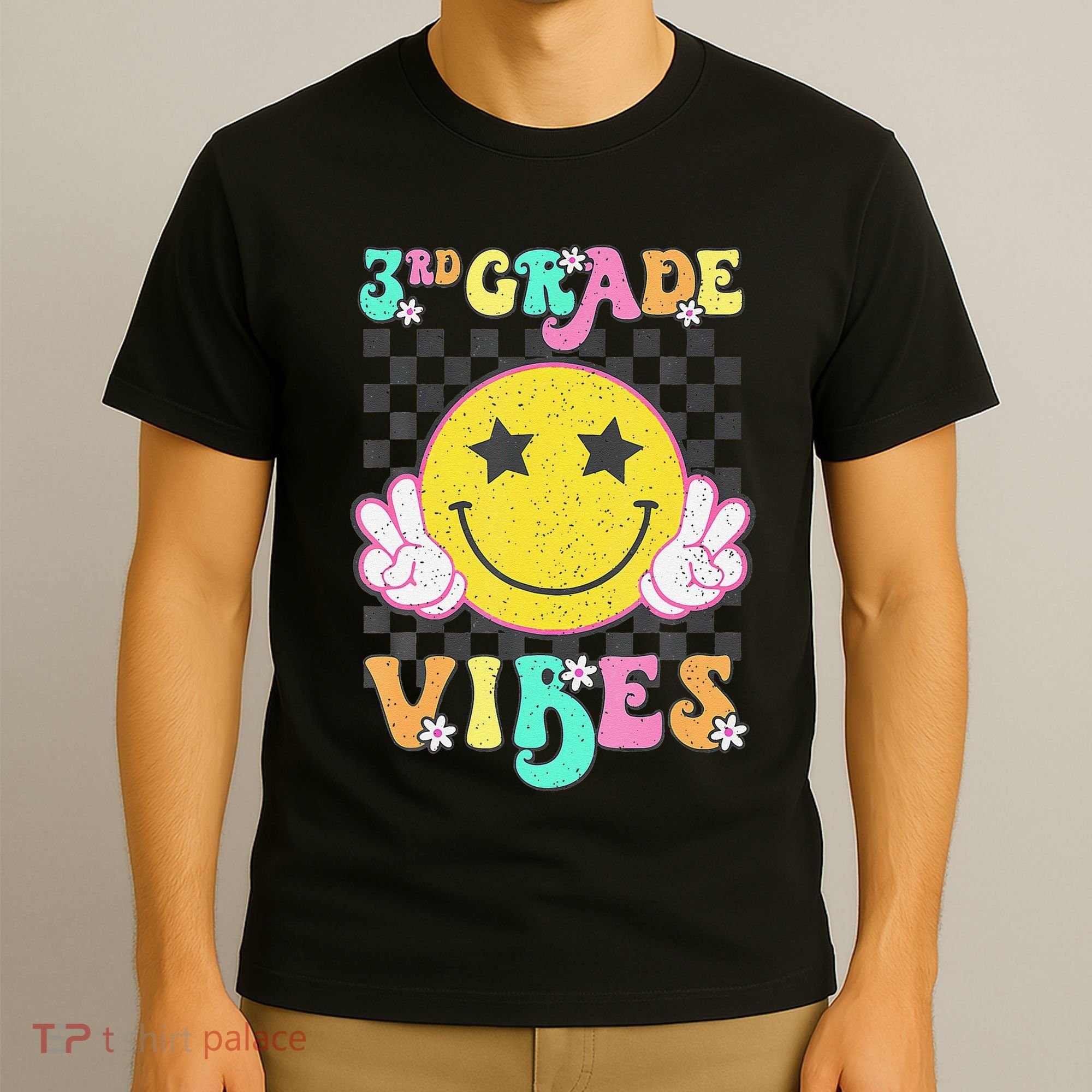 Girl 3rd Grade Vibes Smile Face Back To School Third Grade Gift T-Shirt