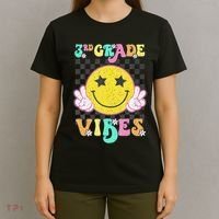 Girl 3rd Grade Vibes Smile Face Back To School Third Grade Gift T-Shirt thumb 4