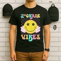 Girl 3rd Grade Vibes Smile Face Back To School Third Grade Gift T-Shirt thumb 6