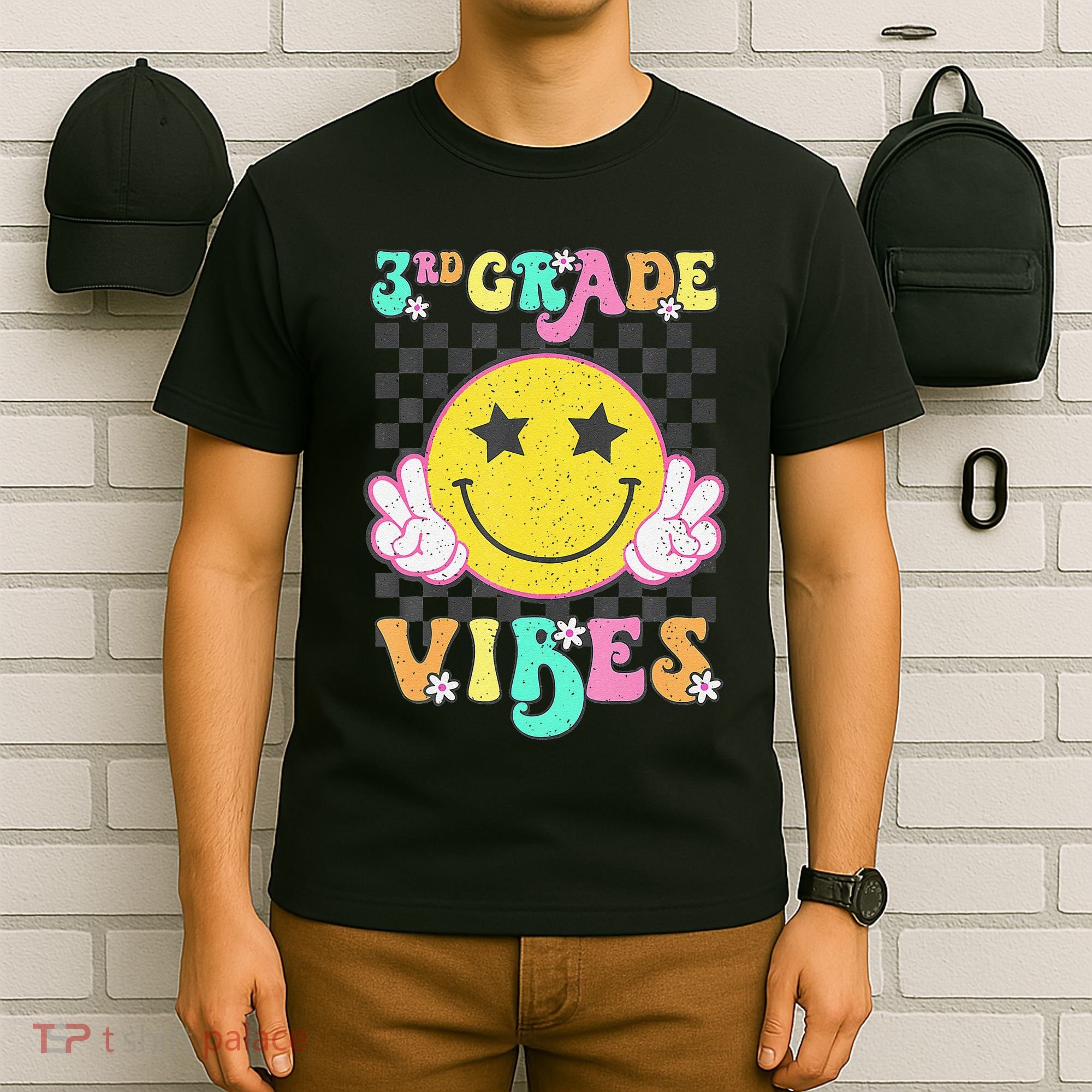 Girl 3rd Grade Vibes Smile Face Back To School Third Grade Gift T-Shirt