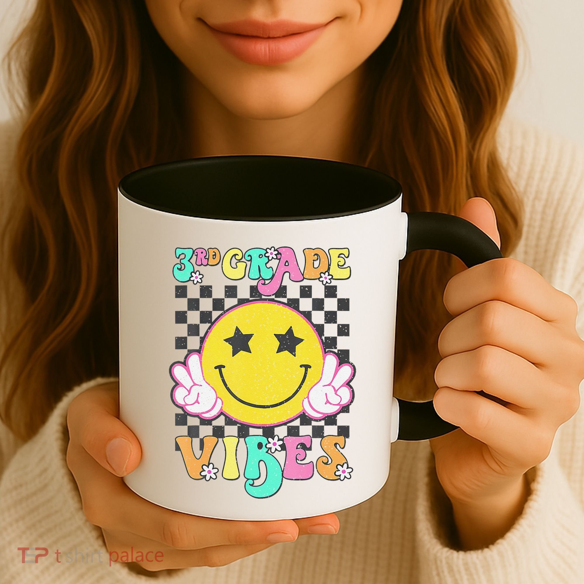 Girl 3rd Grade Vibes Smile Face Back To School Third Grade Gift Coffee Mug