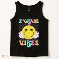 Girl 3rd Grade Vibes Smile Face Back To School Third Grade Gift Tank Top thumb 2