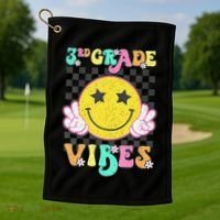 Girl 3rd Grade Vibes Smile Face Back To School Third Grade Gift Golf Towel thumb 1