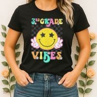 Girl 3rd Grade Vibes Smile Face Back To School Third Grade Gift Women's T-Shirt thumb 2