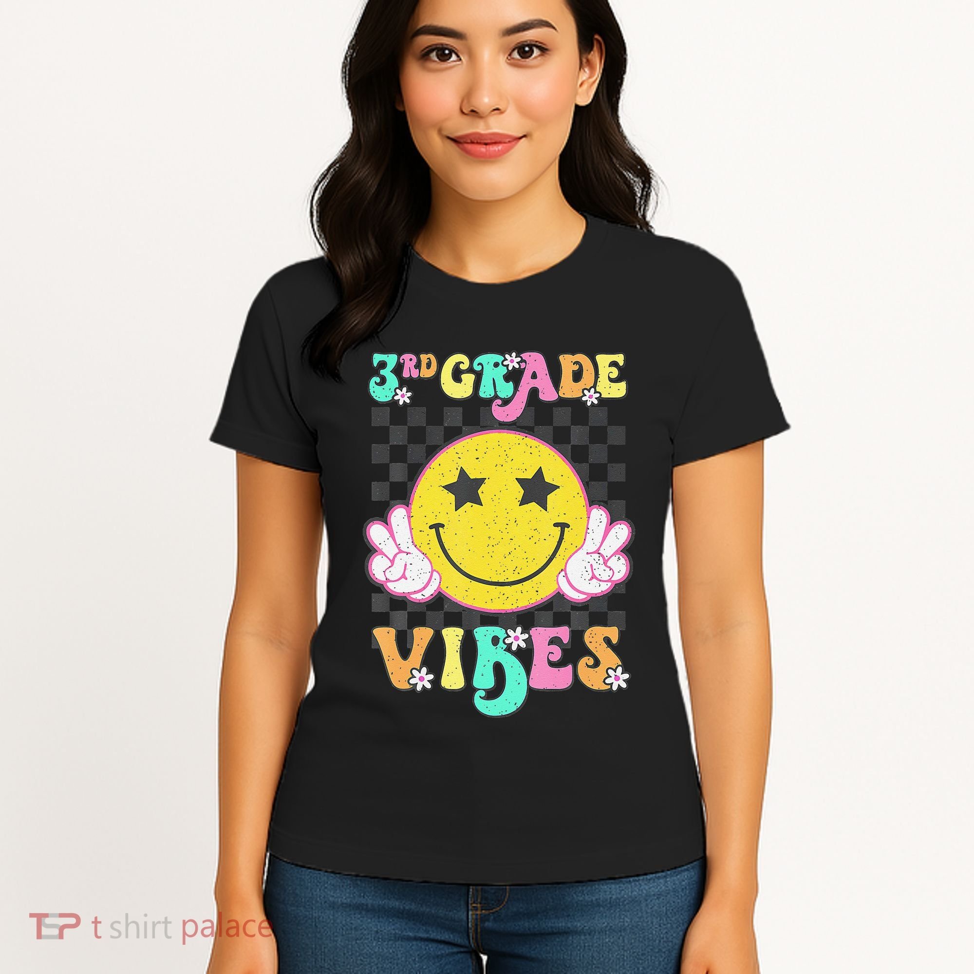 Girl 3rd Grade Vibes Smile Face Back To School Third Grade Gift Women's T-Shirt