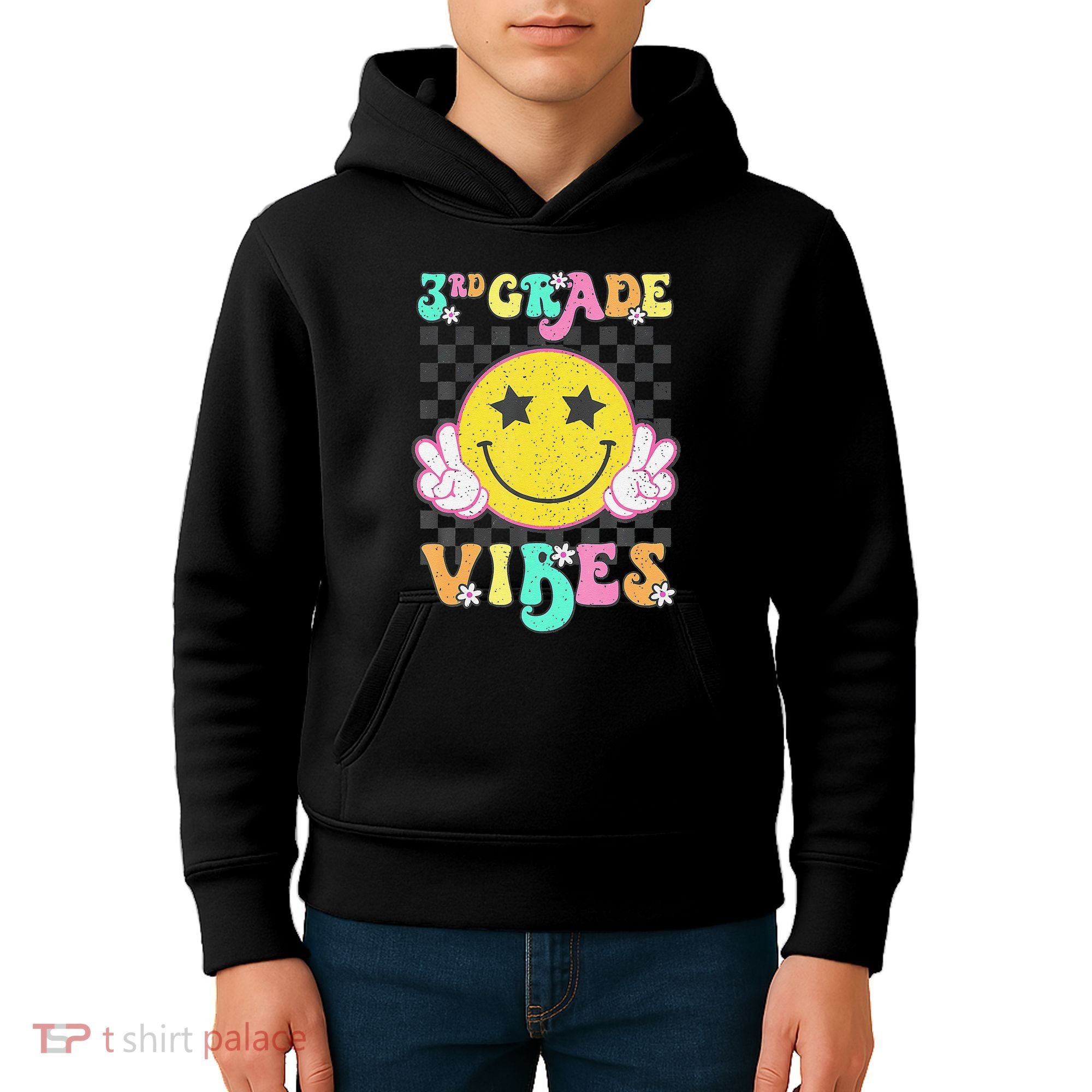 Girl 3rd Grade Vibes Smile Face Back To School Third Grade Gift Kids Hoodie