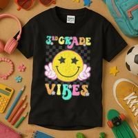 Girl 3rd Grade Vibes Smile Face Back To School Third Grade Gift Kids T-Shirt thumb 3