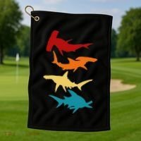 Great 4 Hammerhead Sharks Gift For Divers Golf Towel thumb 1