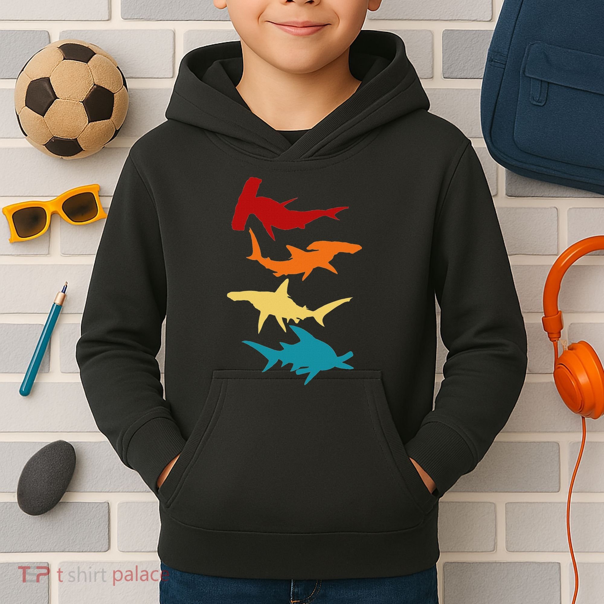 Great 4 Hammerhead Sharks Gift For Divers Kids Hoodie
