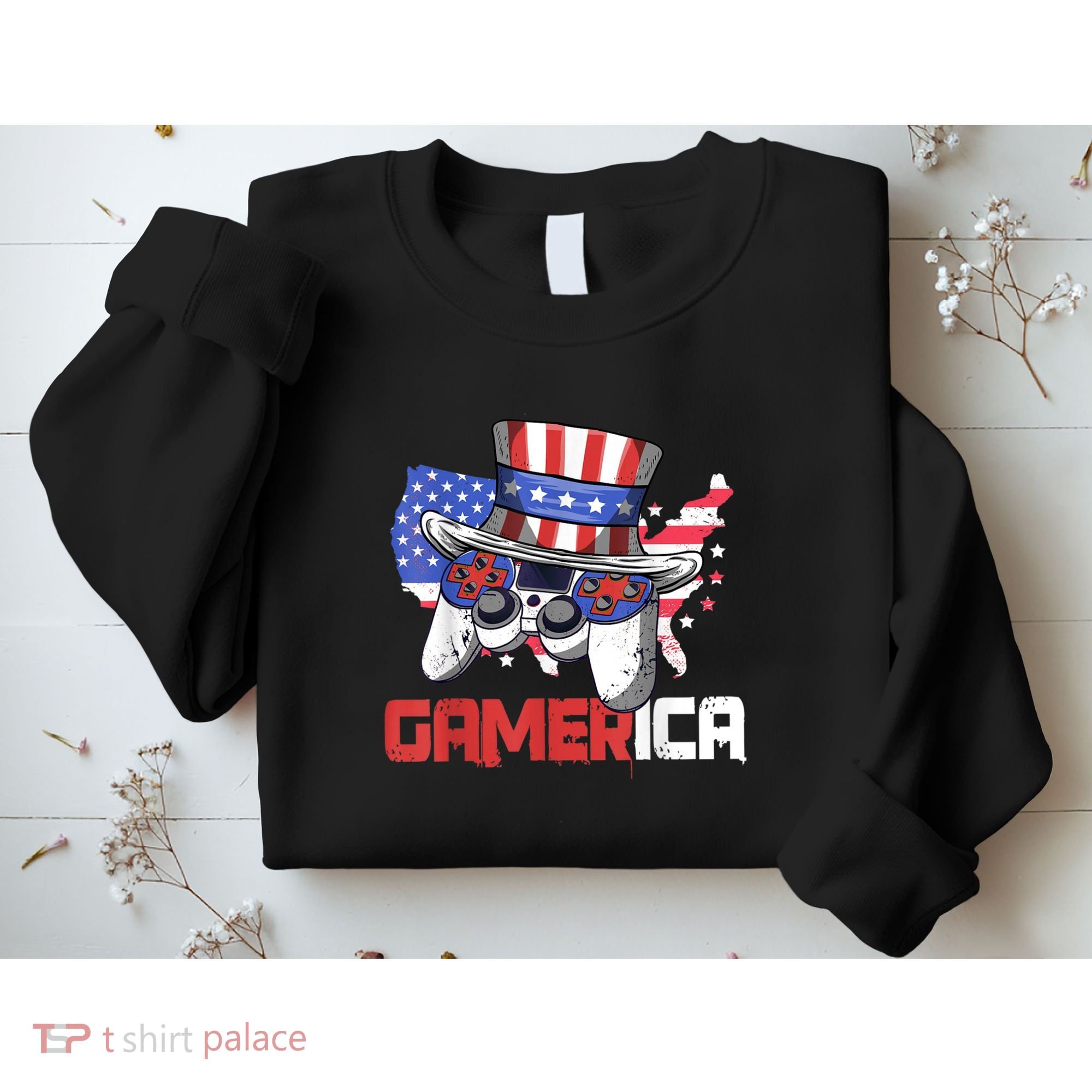 Gamer 4th Of July Boy Men Controller USA Flag Sweatshirt