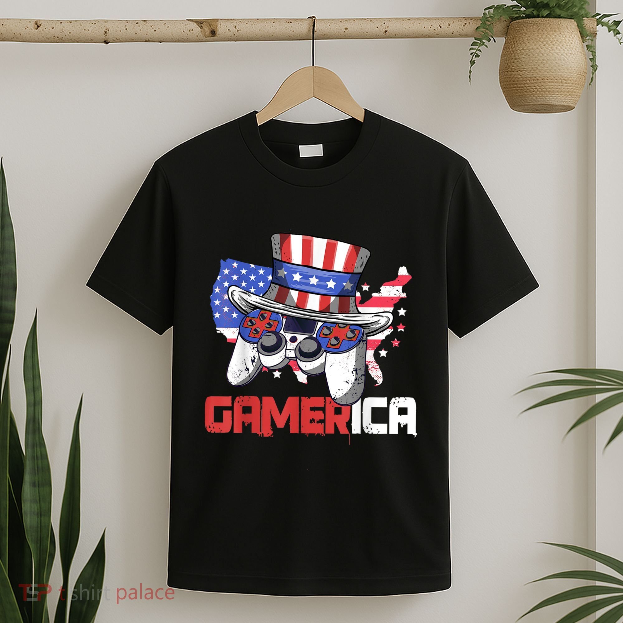 Gamer 4th Of July Boy Men Controller USA Flag T-Shirt