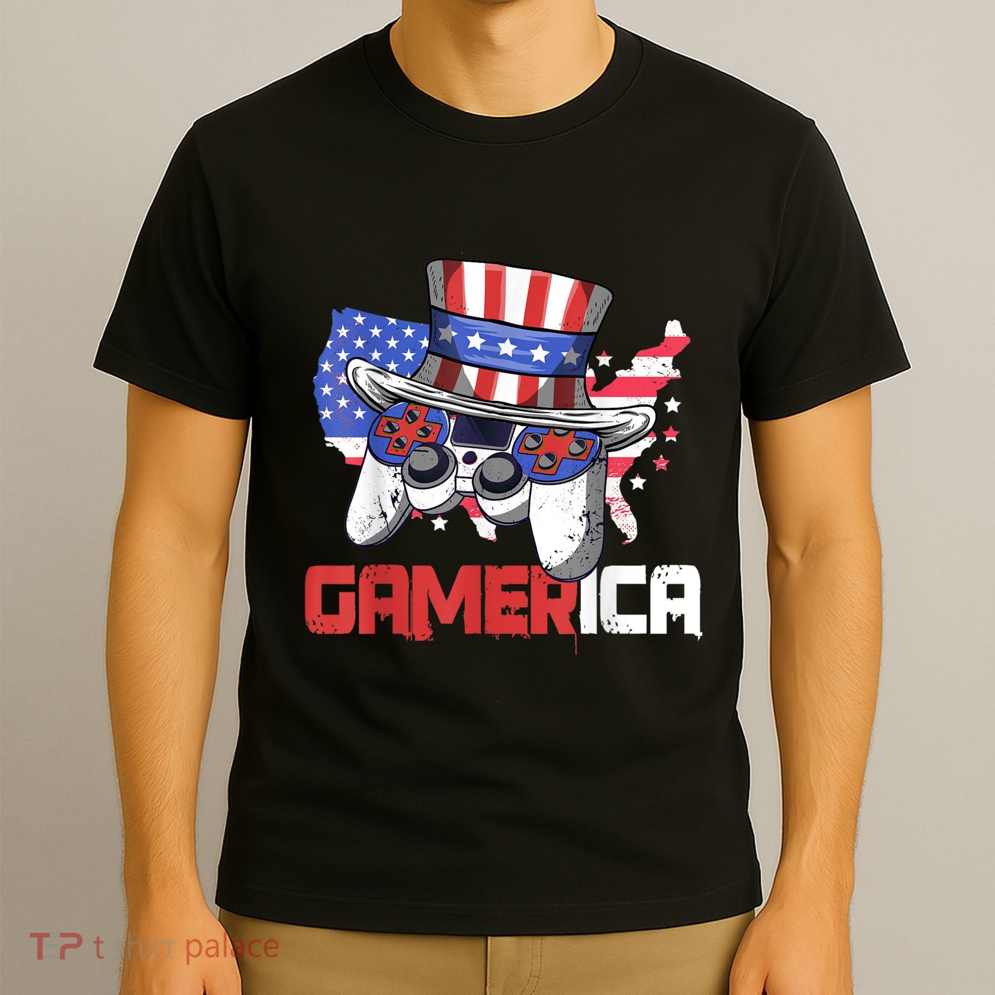 Gamer 4th Of July Boy Men Controller USA Flag T-Shirt