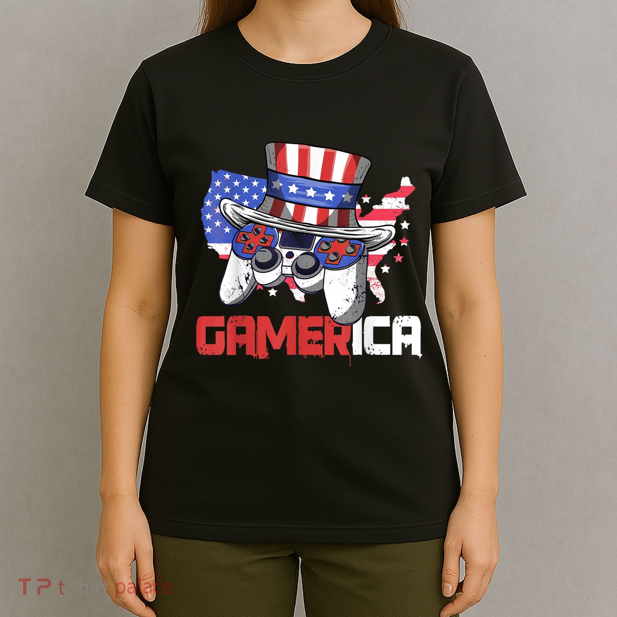 Gamer 4th Of July Boy Men Controller USA Flag T-Shirt