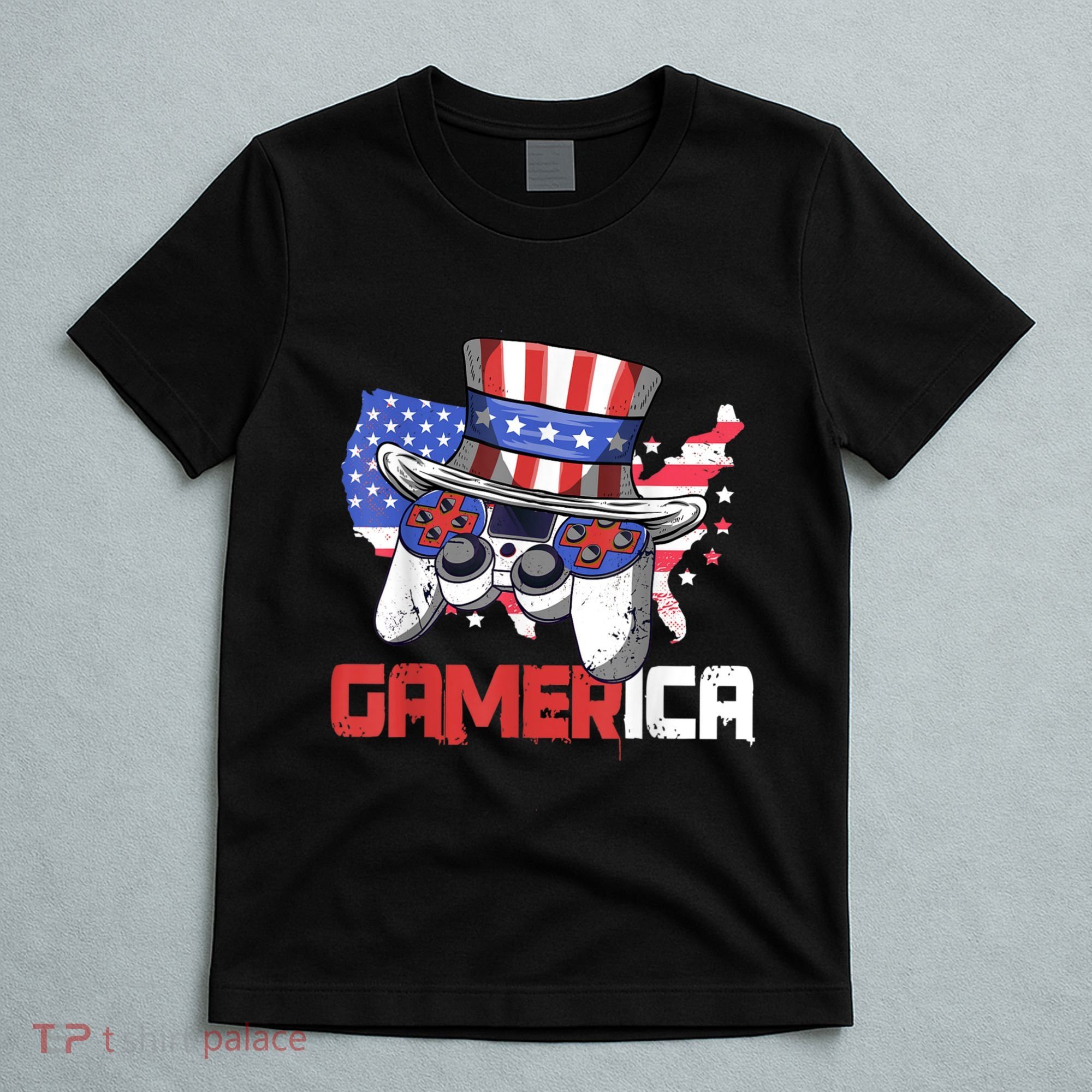 Gamer 4th Of July Boy Men Controller USA Flag T-Shirt