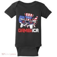 Gamer 4th Of July Boy Men Controller USA Flag Baby Bodysuit thumb 0