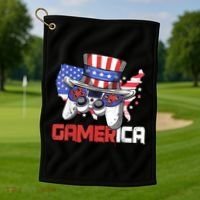 Gamer 4th Of July Boy Men Controller USA Flag Golf Towel thumb 1