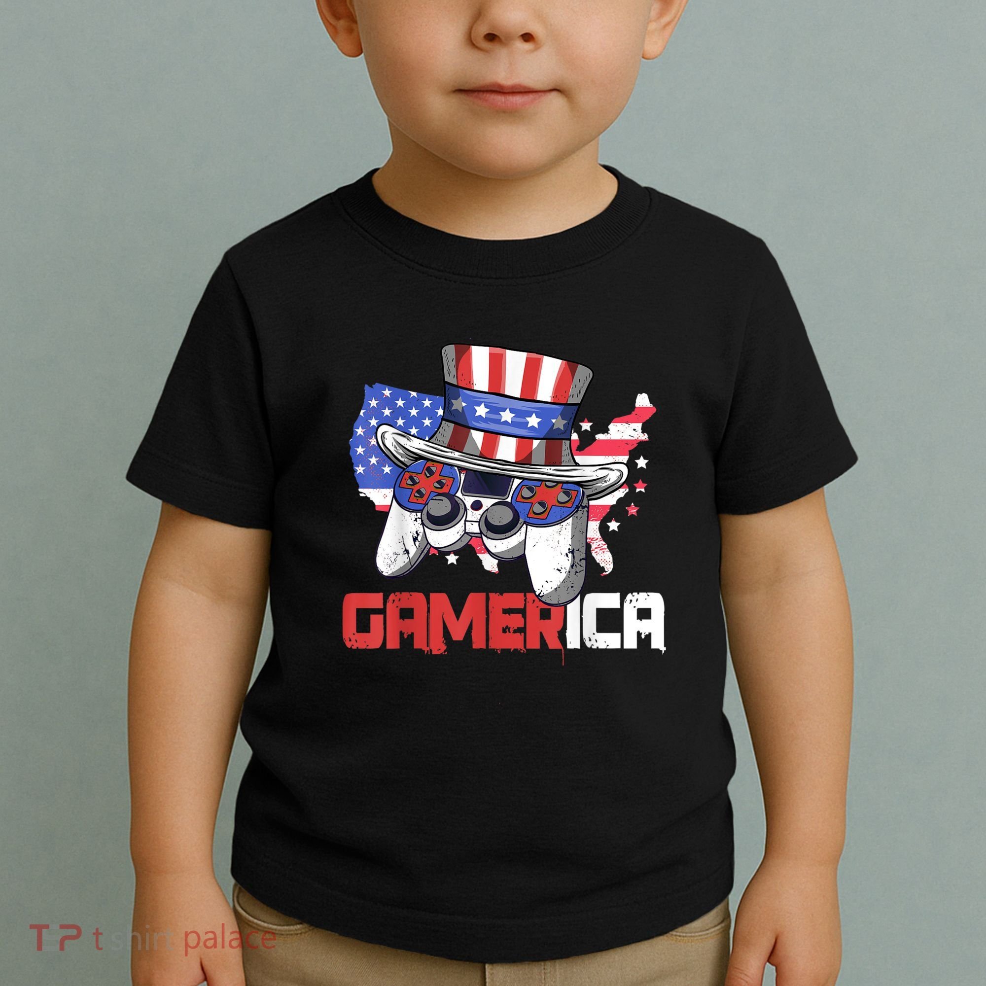 Gamer 4th Of July Boy Men Controller USA Flag Toddler T-Shirt