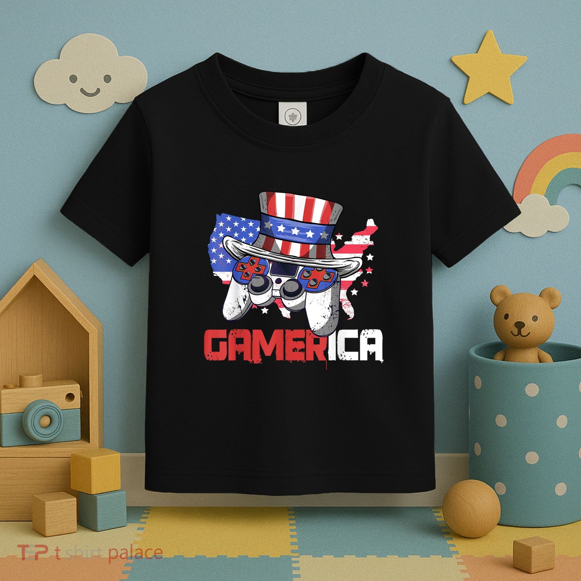 Gamer 4th Of July Boy Men Controller USA Flag Toddler T-Shirt