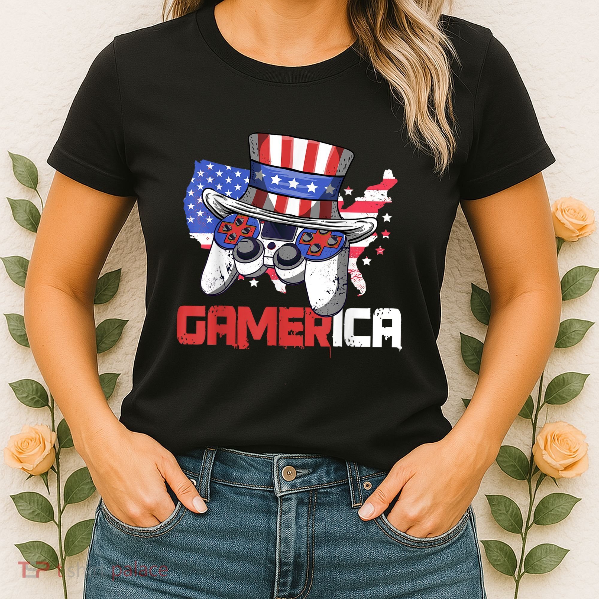 Gamer 4th Of July Boy Men Controller USA Flag Women's T-Shirt
