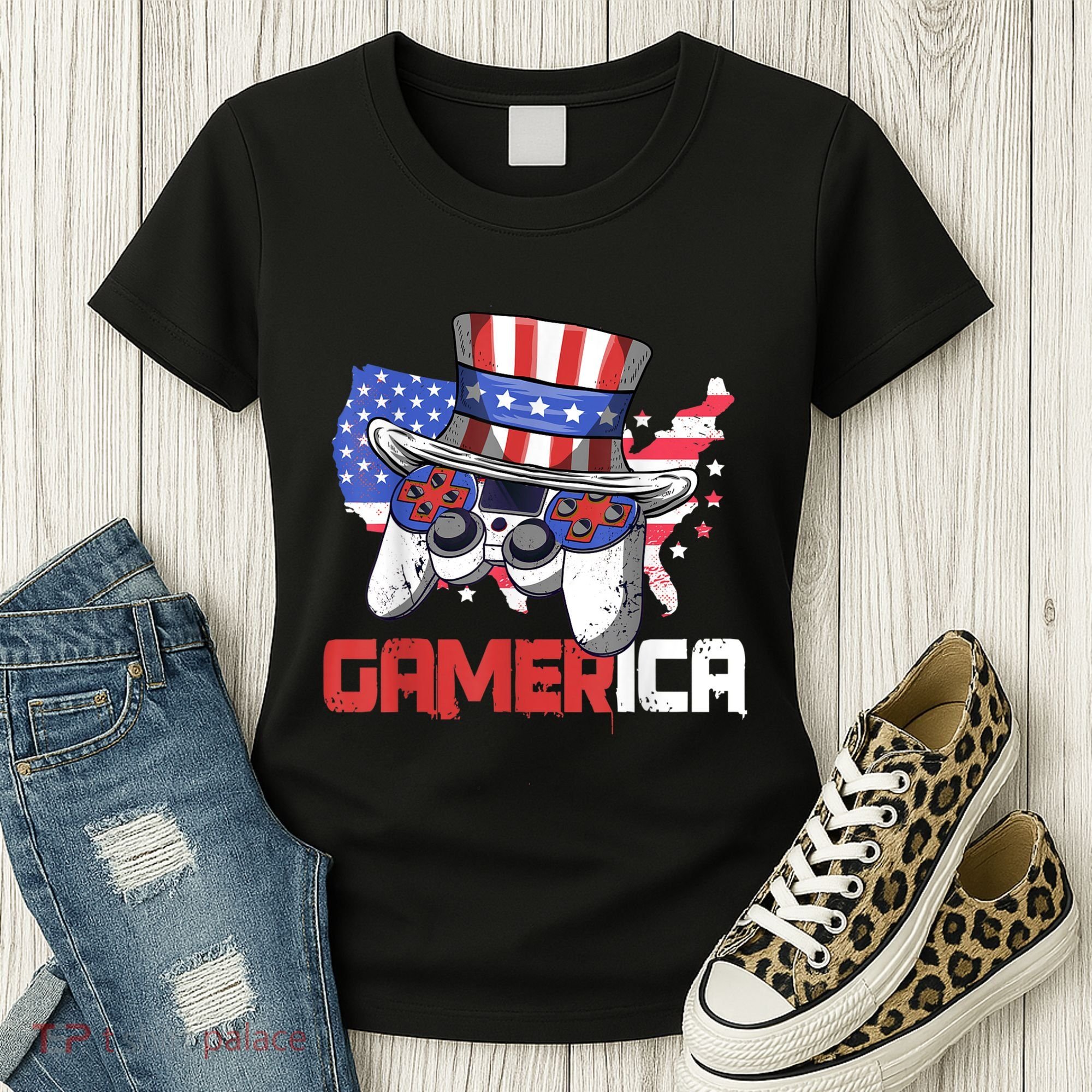 Gamer 4th Of July Boy Men Controller USA Flag Women's T-Shirt