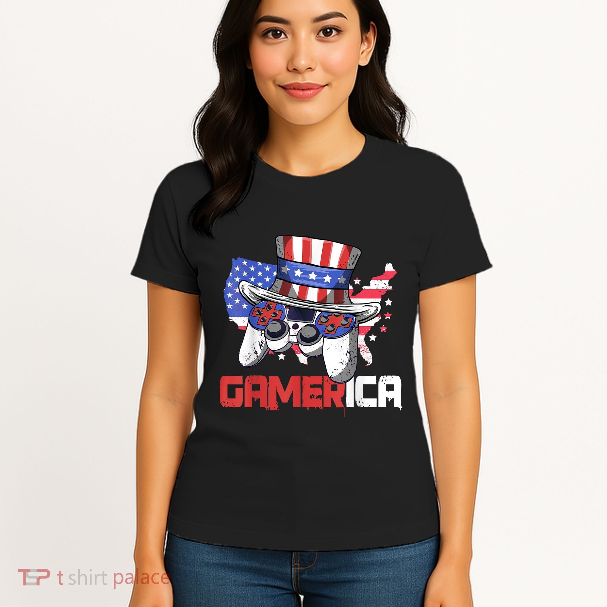 Gamer 4th Of July Boy Men Controller USA Flag Women's T-Shirt