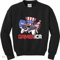 Gamer 4th Of July Boy Men Controller USA Flag Kids Sweatshirt thumb 0