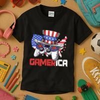 Gamer 4th Of July Boy Men Controller USA Flag Kids T-Shirt thumb 3