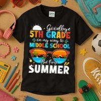 Goodbye 5th Grade Graduation To Middle School Hello Summer Kids T-Shirt thumb 3