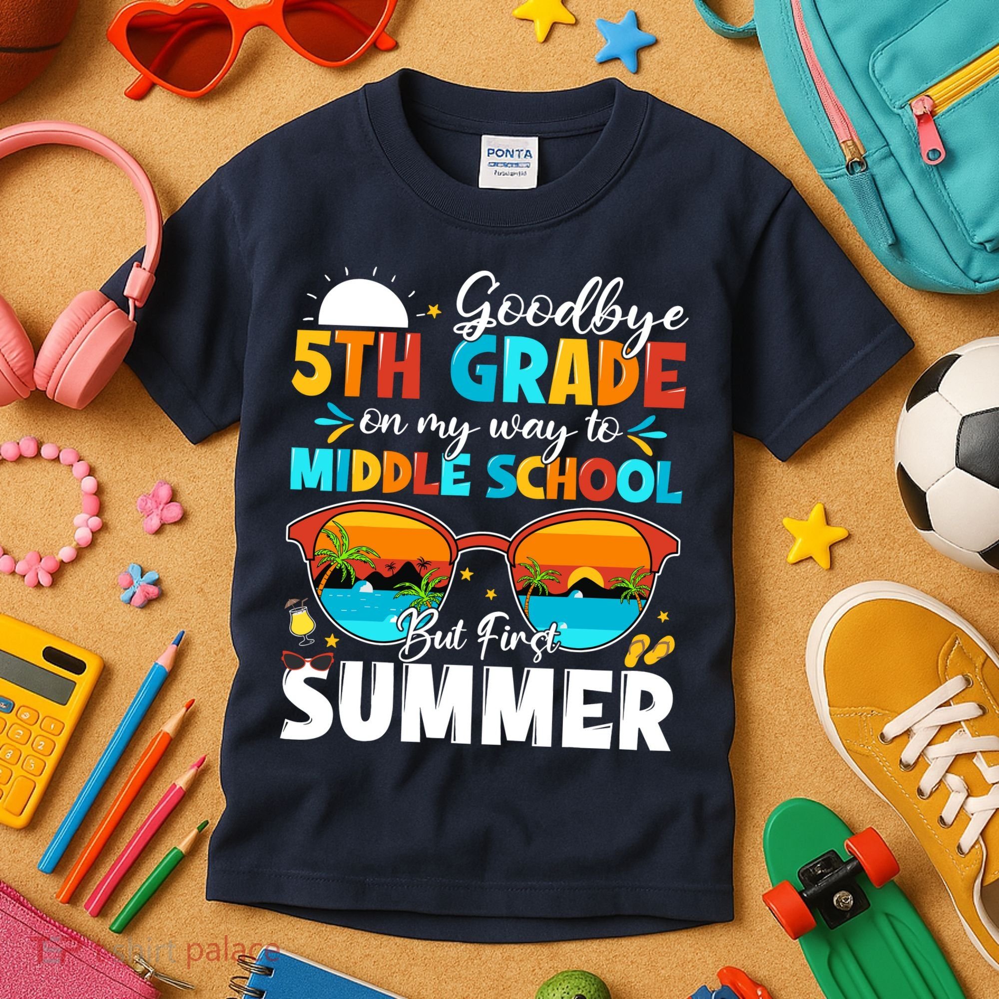Goodbye 5th Grade Graduation To Middle School Hello Summer Kids T-Shirt