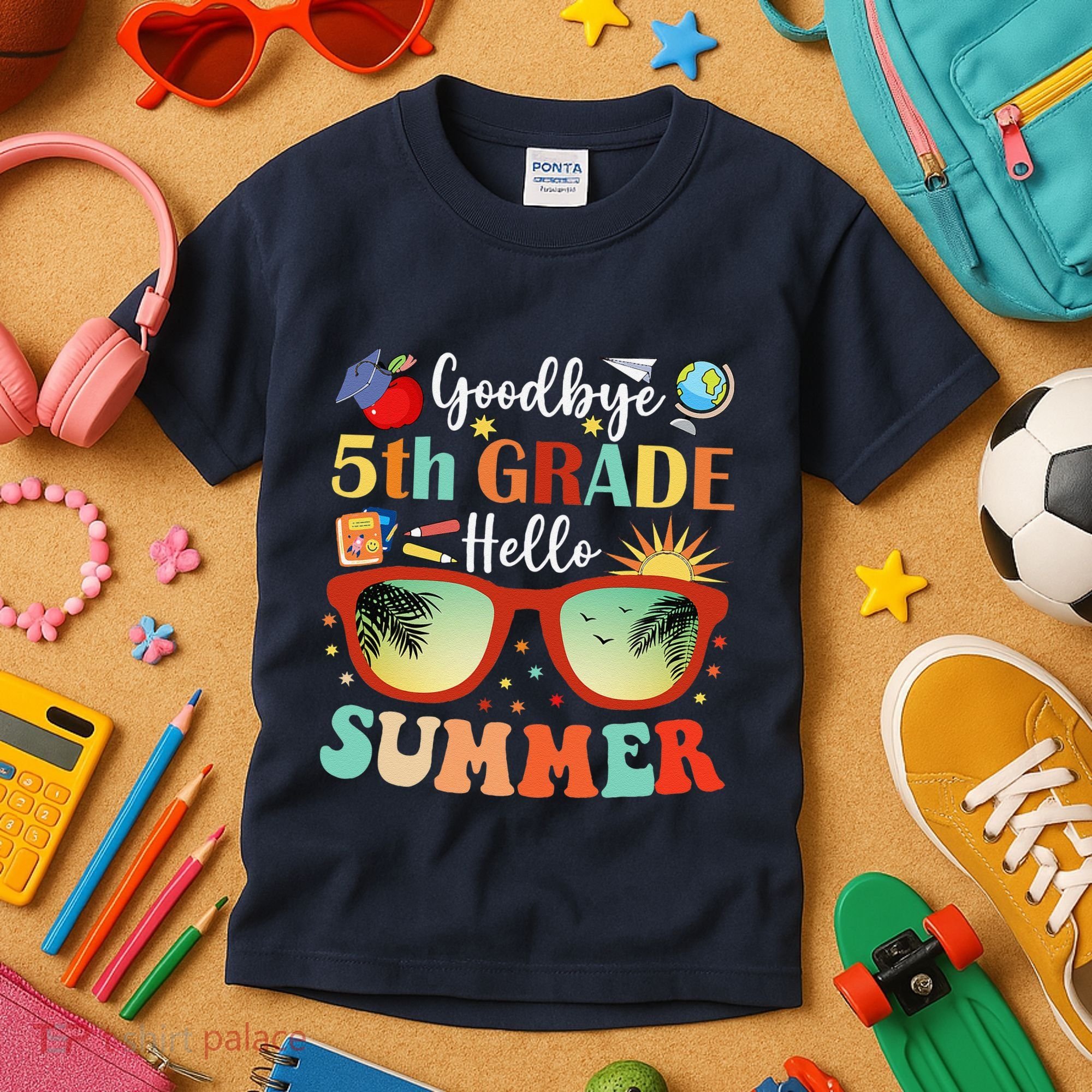 Goodbye 5th Grade Hello Summer Fifth Grade Student Teacher Kids T-Shirt