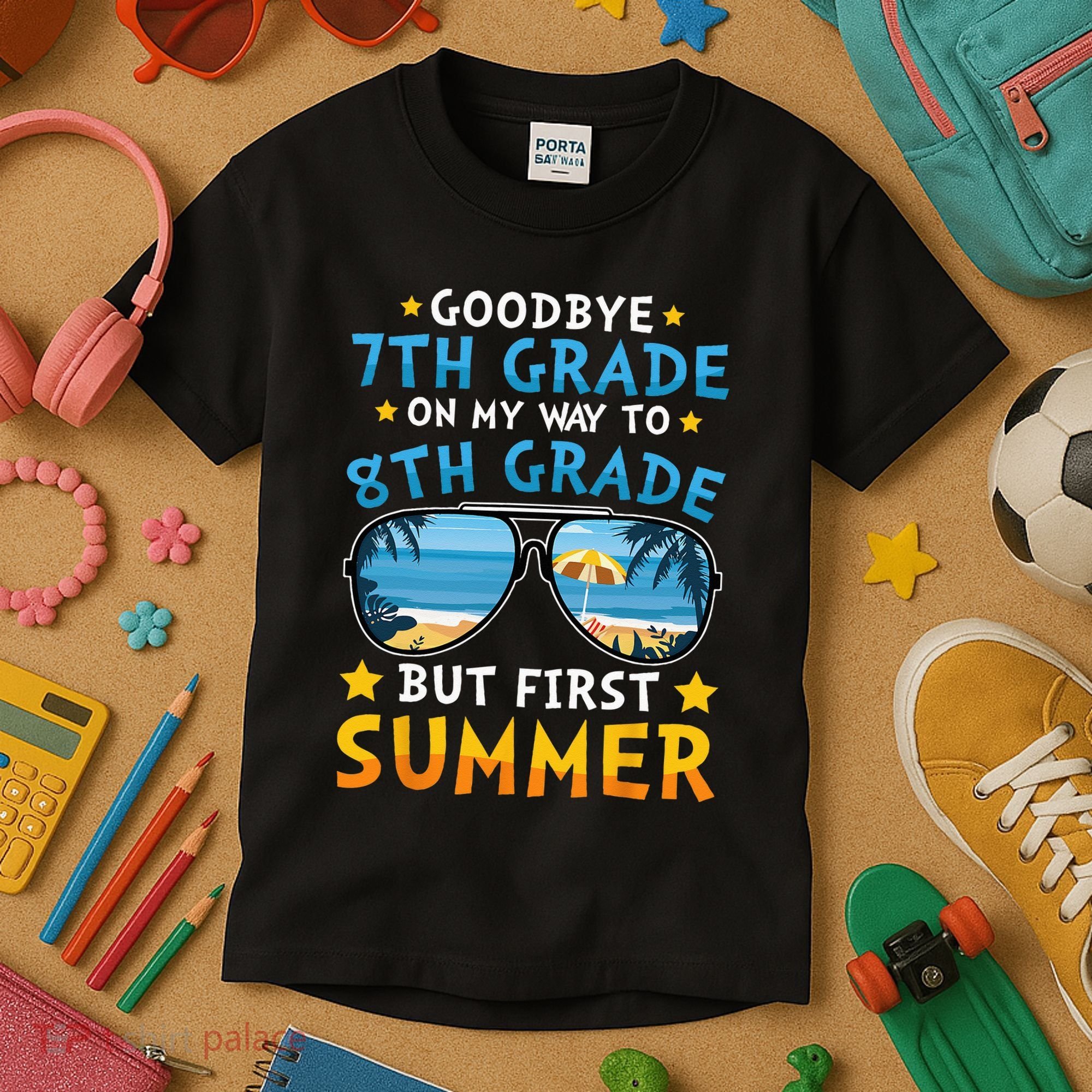 Goodbye 7th Grade Graduation To 8th Grade Hello Summer Kids T-Shirt
