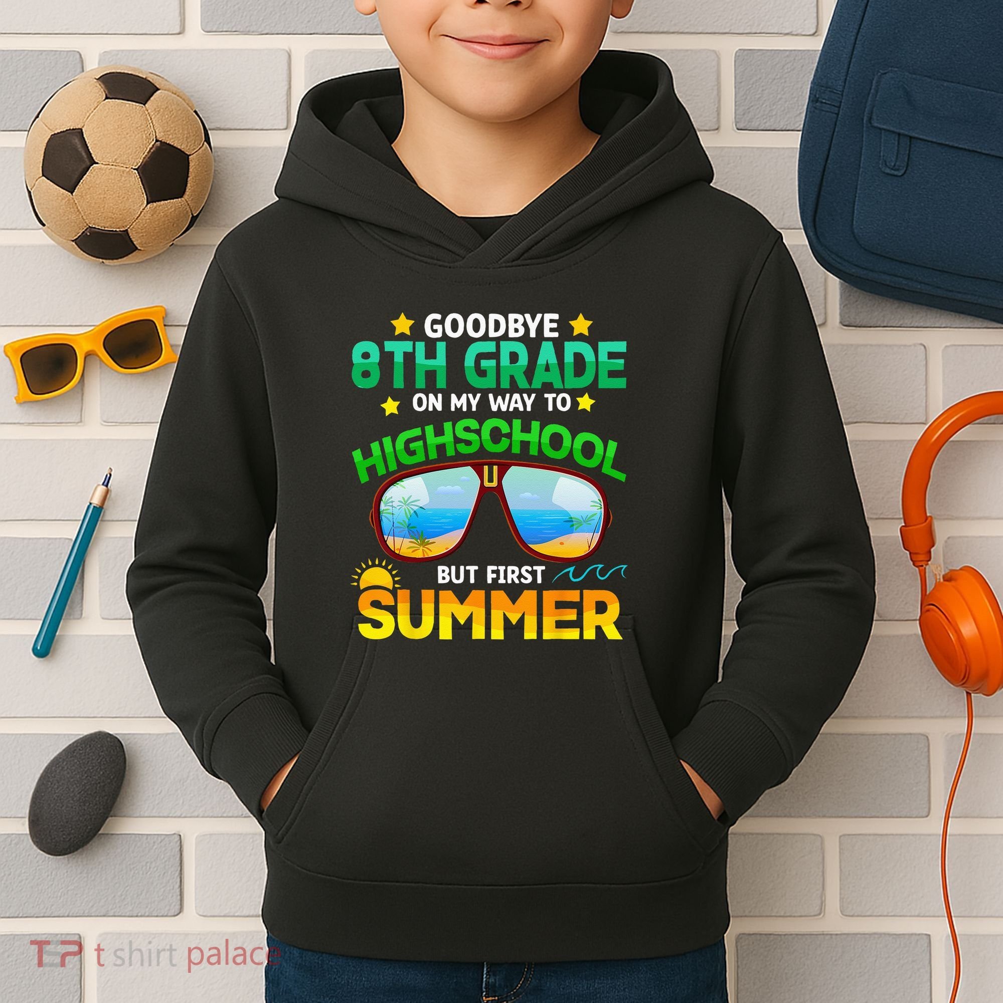 Goodbye 8th Grade Graduation To Highschool Hello Summer Him Kids Hoodie